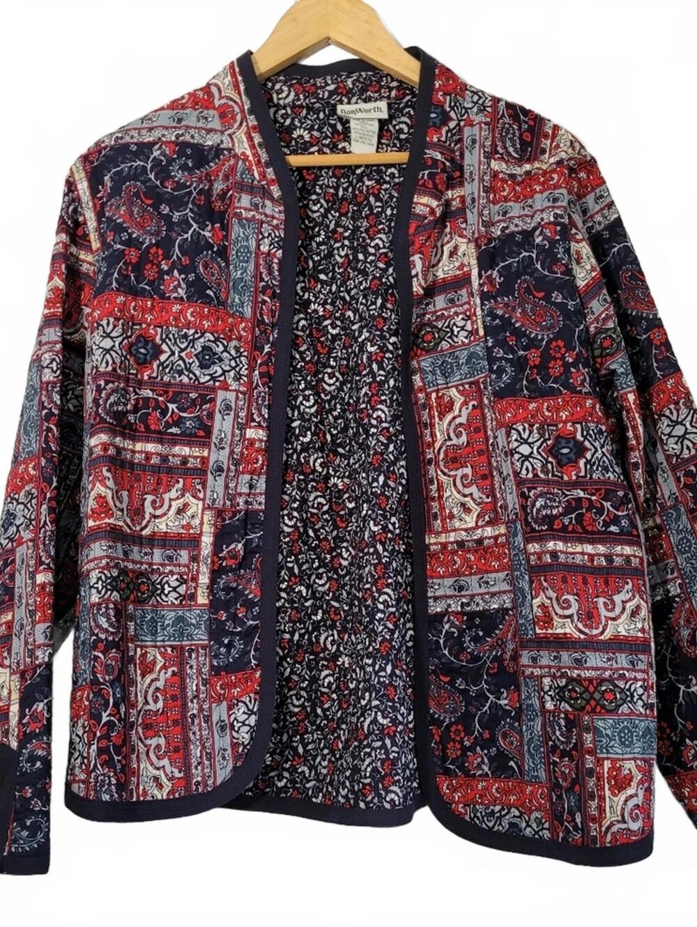 BON WORTH Vintage Women’s Quilted Floral Paisley Jacket Blazer 100% Cotton P